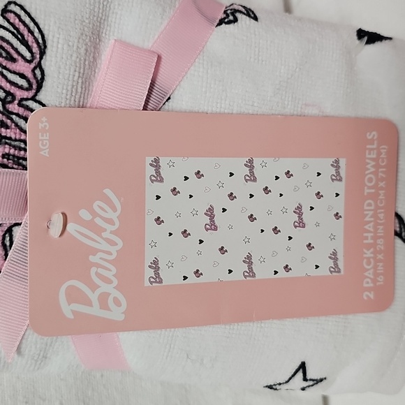 Barbie 2 Pack Bathroom Hand Towels Cotton Barbie Logo Mattel - Picture 2 of 5
